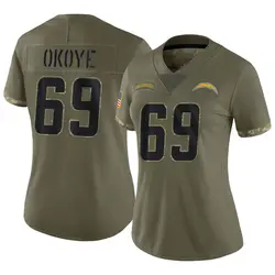 Women's CJ Okoye Los Angeles Chargers 2022 Salute To Service Jersey - Olive Limited