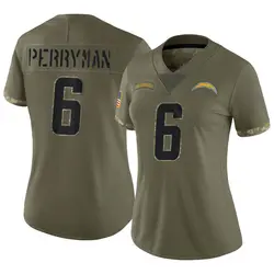 Women's Denzel Perryman Los Angeles Chargers 2022 Salute To Service Jersey - Olive Limited