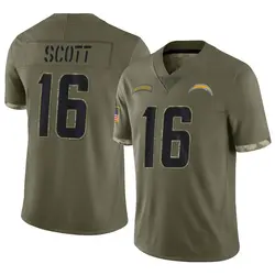 Youth JK Scott Los Angeles Chargers 2022 Salute To Service Jersey - Olive Limited